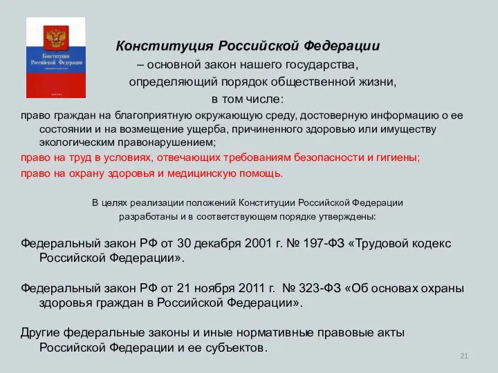 Конституция Российской Федерации – основной закон нашего государства, определяющий порядок общественной