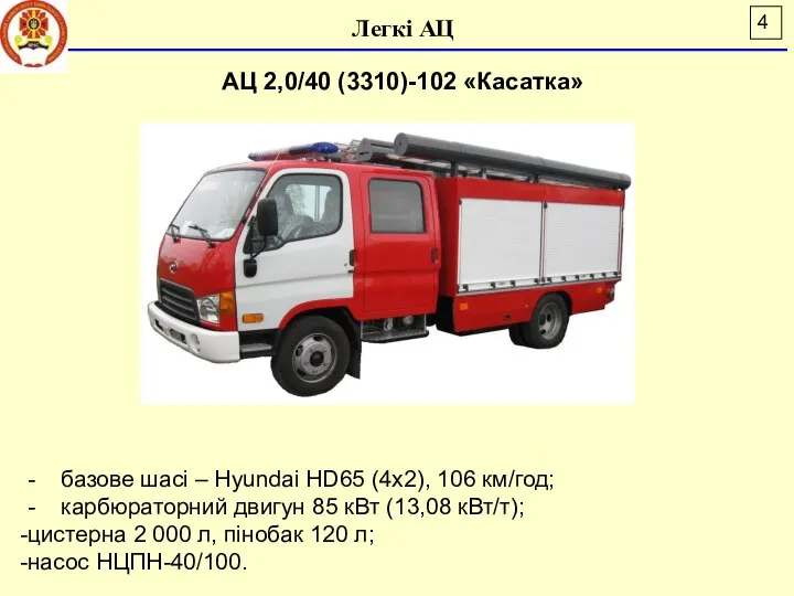 Легкі АЦ АЦ 2,0/40 (3310)-102 «Касатка» - базове шасі – Hyundai