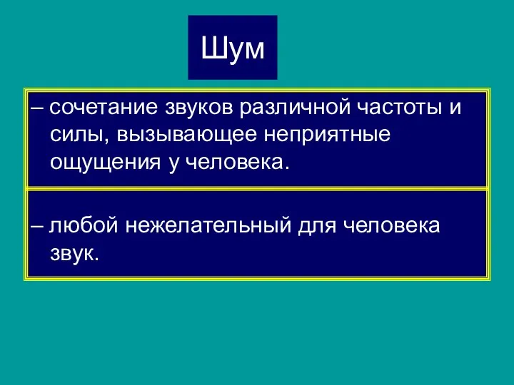 Шум – сочетание звуков различной частоты и силы, вызывающее неприятные ощущения