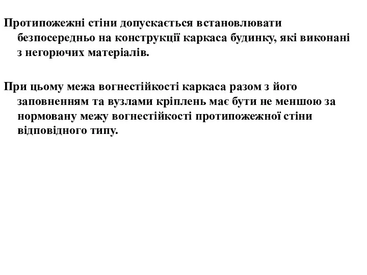 Протипожежні стіни допускається встановлювати безпосередньо на конструкції каркаса будинку, які виконані