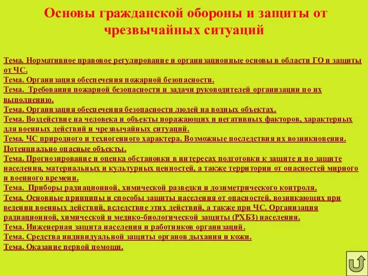 Основы гражданской обороны и защиты от чрезвычайных ситуаций Тема. Нормативное правовое