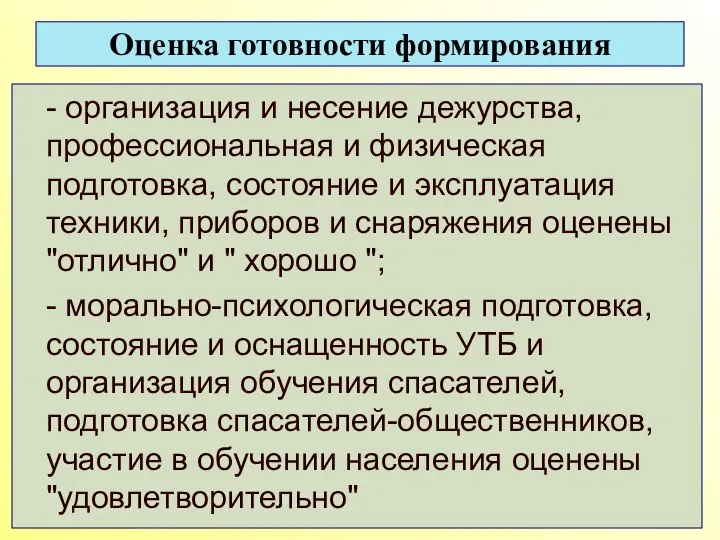 Оценка готовности формирования - организация и несение дежурства, профессиональная и физическая