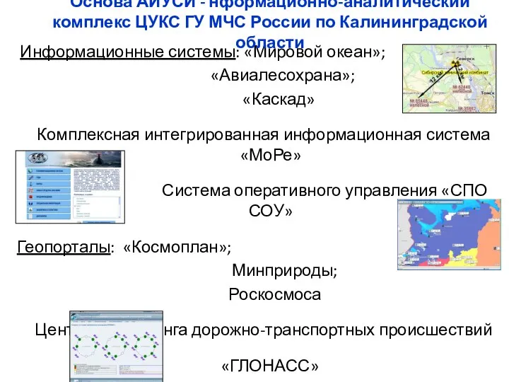 Информационные системы: «Мировой океан»; «Авиалесохрана»; «Каскад» Комплексная интегрированная информационная система «МоРе»