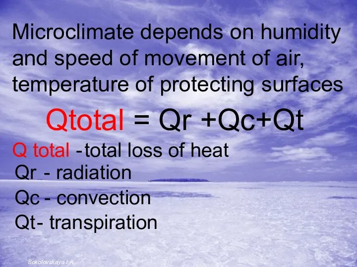Microclimate depends on humidity and speed of movement of air, temperature