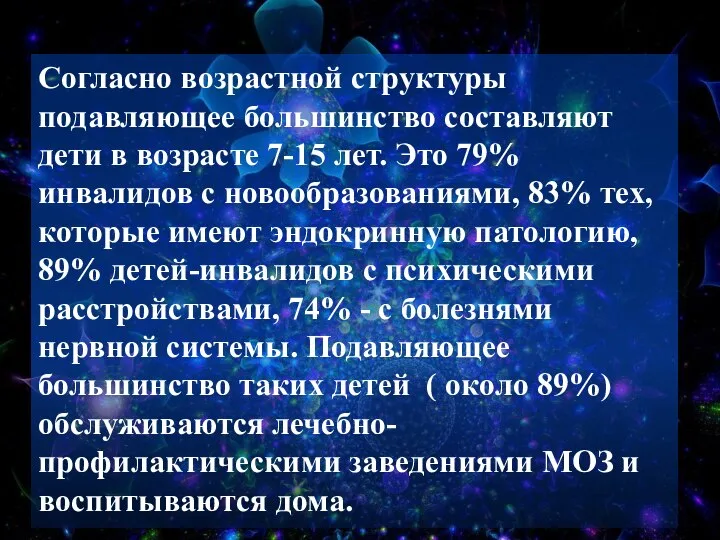 Согласно возрастной структуры подавляющее большинство составляют дети в возрасте 7-15 лет.