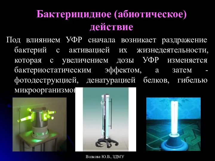 Бактерицидное (абиотическое) действие Под влиянием УФР сначала возникает раздражение бактерий с