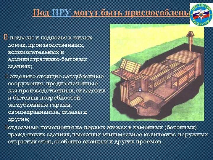 подвалы и подполья в жилых домах, производственных, вспомогательных и административно-бытовых зданиях;