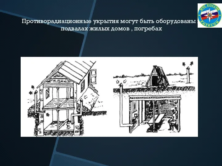 Противорадиационные укрытия могут быть оборудованы в подвалах жилых домов , погребах