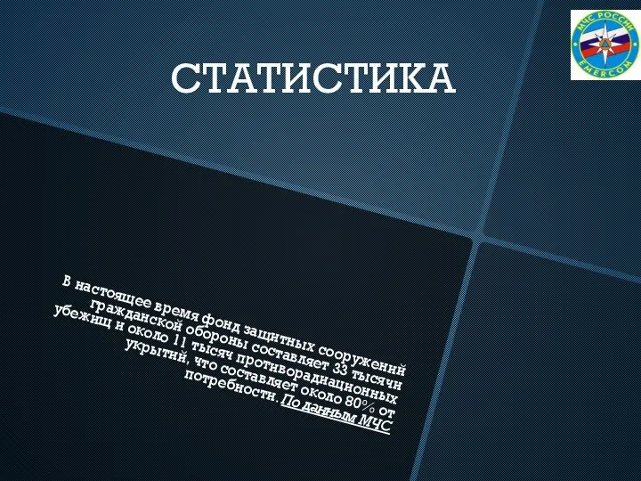 СТАТИСТИКА В настоящее время фонд защитных сооружений гражданской обороны составляет 33