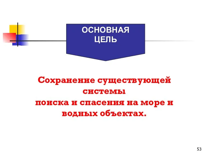 ОСНОВНАЯ ЦЕЛЬ Сохранение существующей системы поиска и спасения на море и водных объектах.