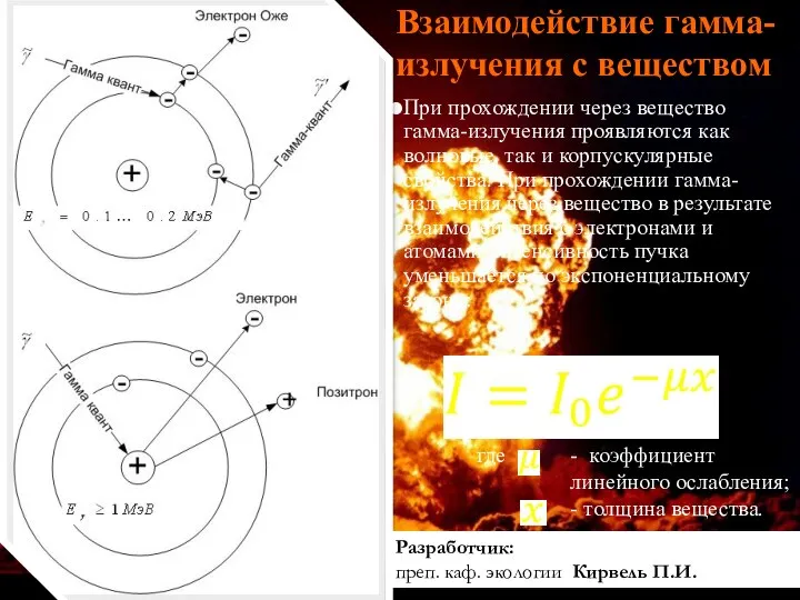 Взаимодействие гамма-излучения с веществом При прохождении через вещество гамма-излучения проявляются как