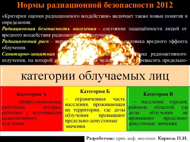 Нормы радиационной безопасности 2012 «Критерии оценки радиационного воздействия» включает также новые