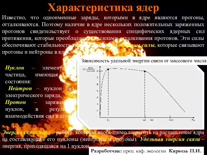 Разработчик: преп. каф. экологии Кирвель П.И. Характеристика ядер Известно, что одноименные