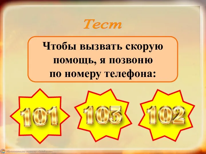 Чтобы вызвать скорую помощь, я позвоню по номеру телефона: Тест