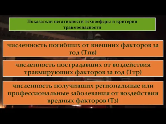 Показатели негативности техносферы и критерии травмоопасности численность погибших от внешних факторов