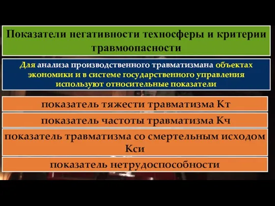 Показатели негативности техносферы и критерии травмоопасности Для анализа производственного травматизмана объектах