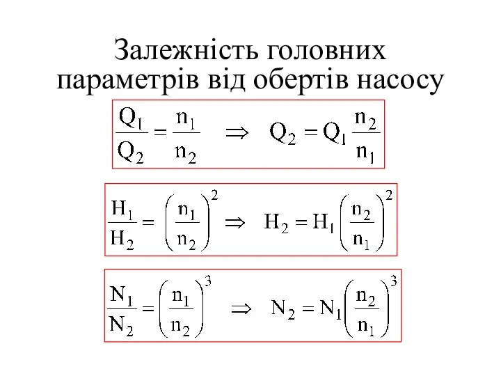 Залежність головних параметрів від обертів насосу