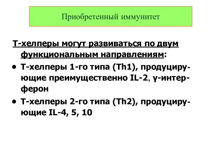 T-хелперы могут развиваться по двум функциональным направлениям: Т-хелперы 1-го типа (Тh1),