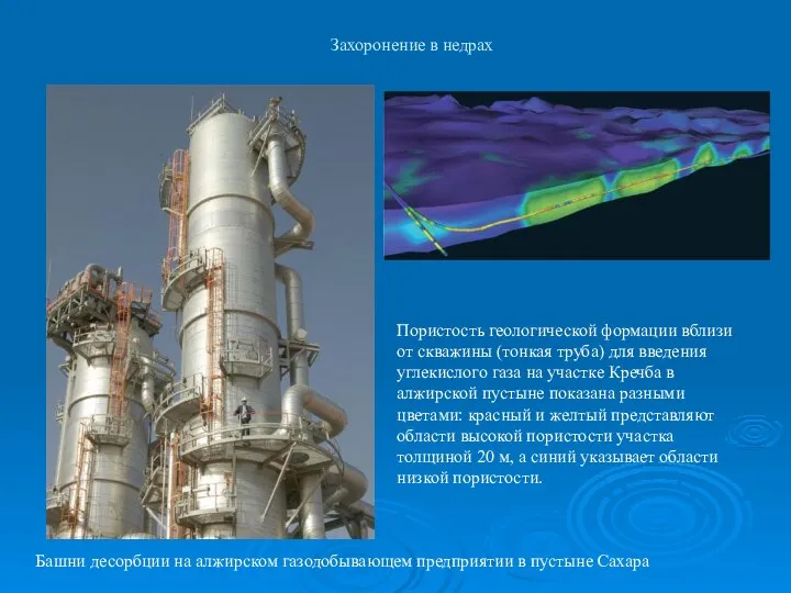 Захоронение в недрах Башни десорбции на алжирском газодобывающем предприятии в пустыне