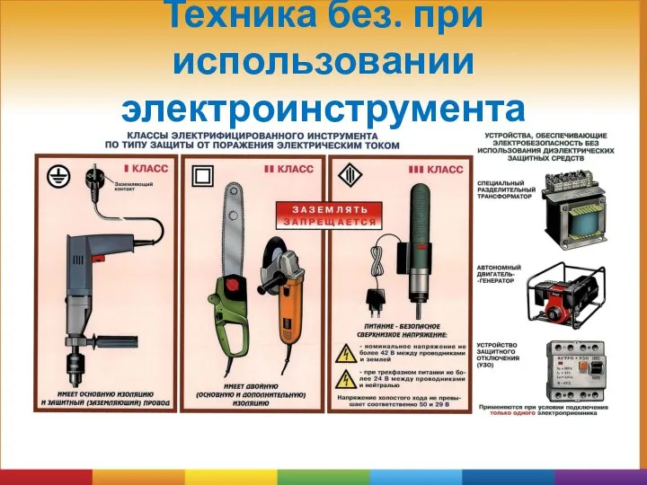 Техника без. при использовании электроинструмента