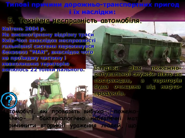 Квітень 2004 р. На високогірному відрізку траси Київ-Чоп внаслідок несправності гальмівної