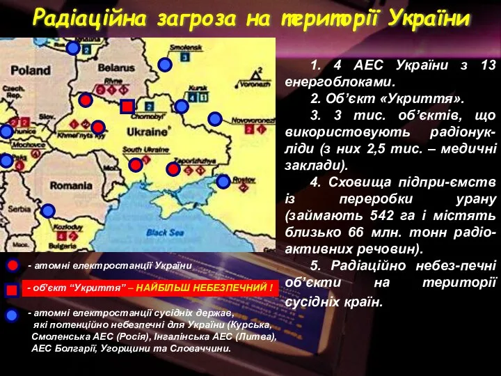 Радіаційна загроза на території України 1. 4 АЕС України з 13