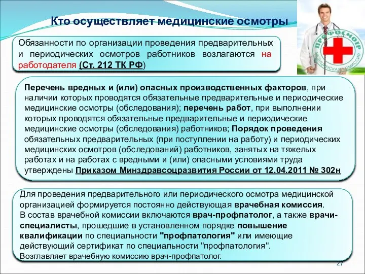 Кто осуществляет медицинские осмотры Обязанности по организации проведения предварительных и периодических