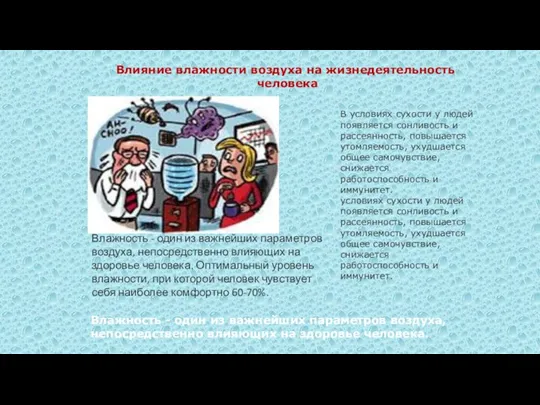 Влажность - один из важнейших параметров воздуха, непосредственно влияющих на здоровье