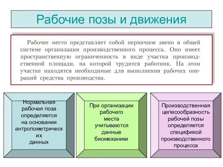 Рабочие позы и движения Нормальная рабочая поза определяется на основании антропометрических