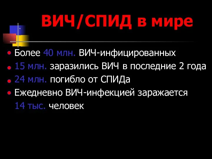 ВИЧ/СПИД в мире Более 40 млн. ВИЧ-инфицированных 15 млн. заразились ВИЧ