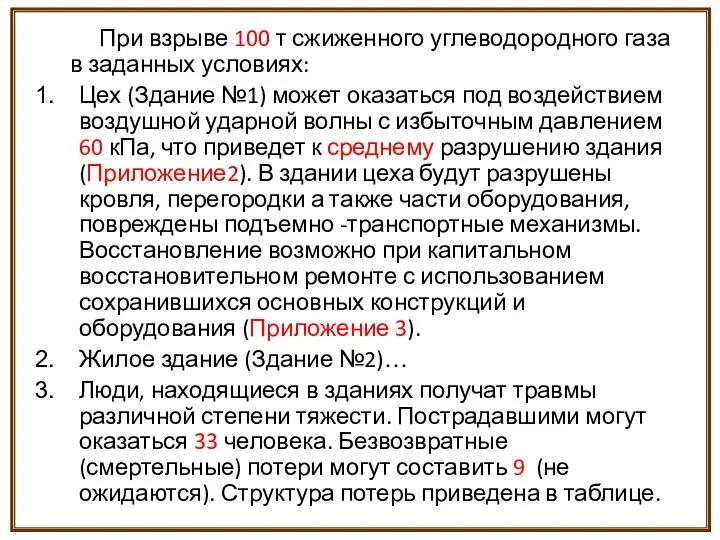 При взрыве 100 т сжиженного углеводородного газа в заданных условиях: Цех