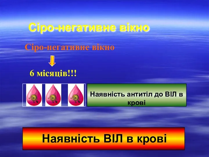 Сіро-негативне вікно 6 місяців!!! Сіро-негативне вікно Наявність ВІЛ в крові Наявність антитіл до ВІЛ в крові