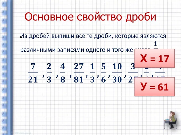 Основное свойство дроби Х = 17 У = 61