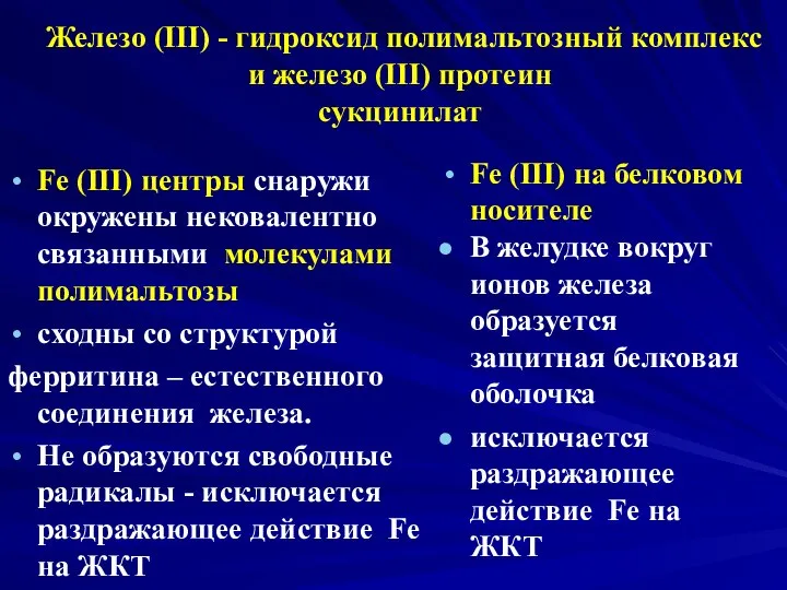 Железо (III) - гидроксид полимальтозный комплекс и железо (III) протеин сукцинилат