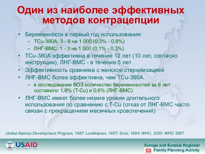 Один из наиболее эффективных методов контрацепции Беременности в первый год использования: