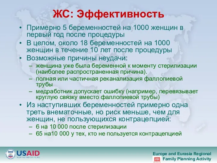 ЖС: Эффективность Примерно 5 беременностей на 1000 женщин в первый год