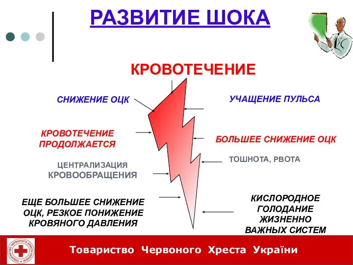 РАЗВИТИЕ ШОКА СМЕРТЬ УЧАЩЕНИЕ ПУЛЬСА СНИЖЕНИЕ ОЦК БОЛЬШЕЕ СНИЖЕНИЕ ОЦК ЦЕНТРАЛИЗАЦИЯ