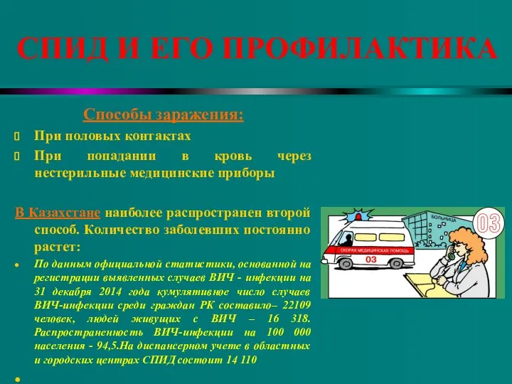 СПИД И ЕГО ПРОФИЛАКТИКА Способы заражения: При половых контактах При попадании