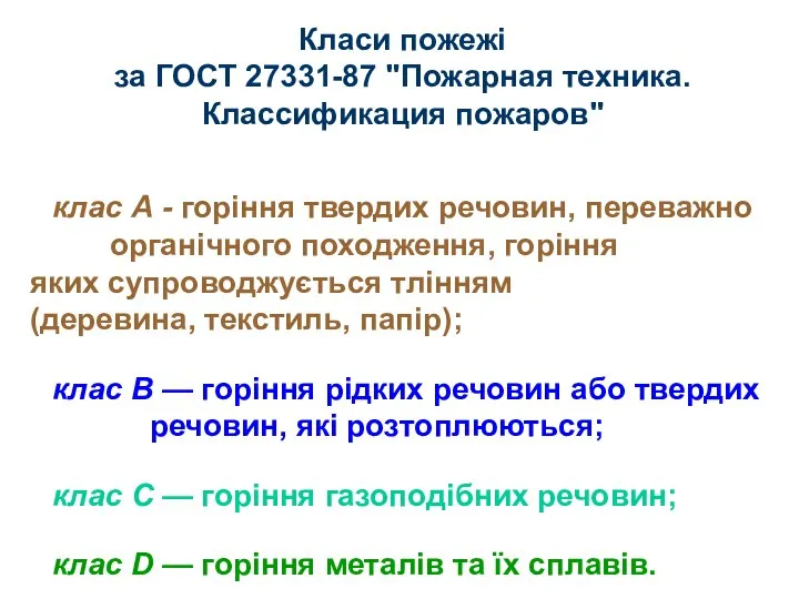 клас А - горіння твердих речовин, переважно органічного походження, горіння яких