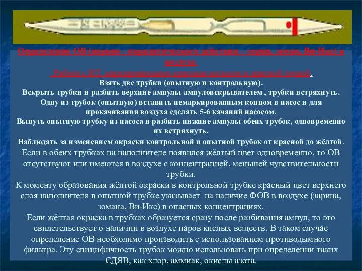 Определение ОВ (нервно - паралитического действия – зорин, заман, Ви-Икс) в