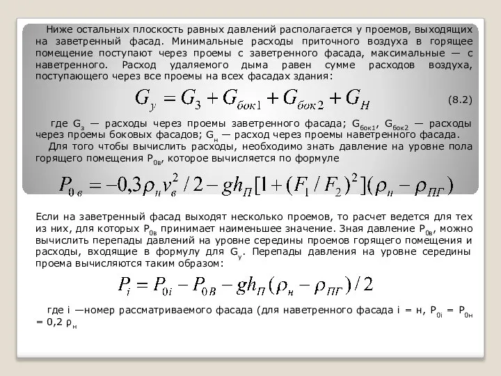 Ниже остальных плоскость равных давлений располагается у проемов, выходящих на заветренный