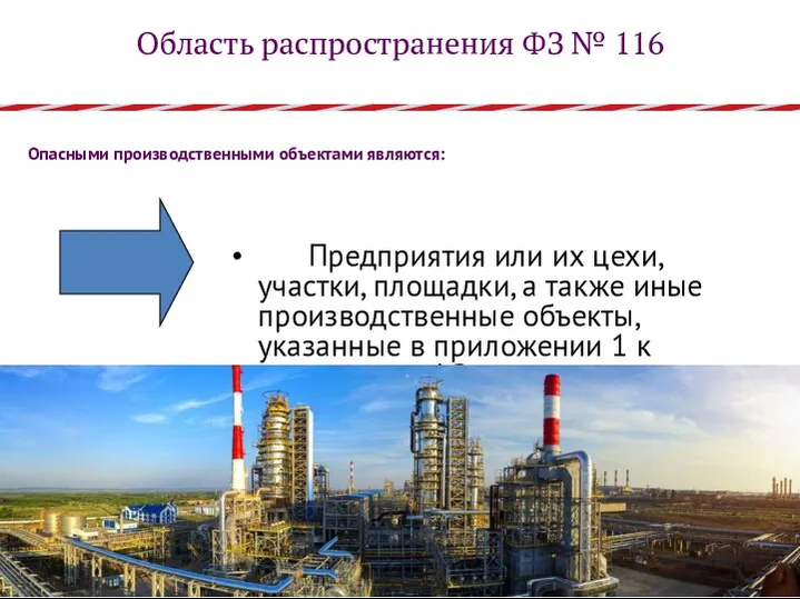 Область распространения ФЗ № 116 Предприятия или их цехи, участки, площадки,