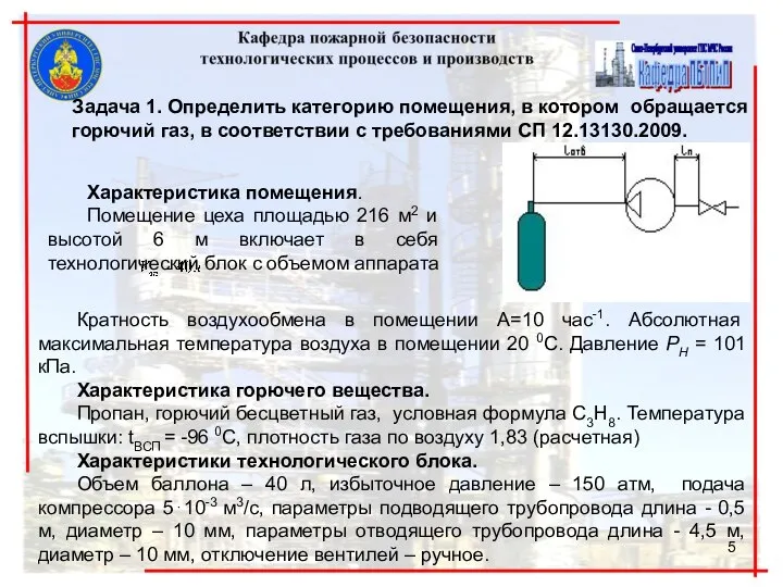 Задача 1. Определить категорию помещения, в котором обращается горючий газ, в