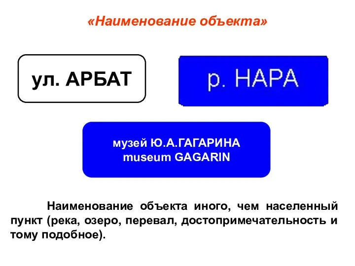 Наименование объекта иного, чем населенный пункт (река, озеро, перевал, достопримечательность и