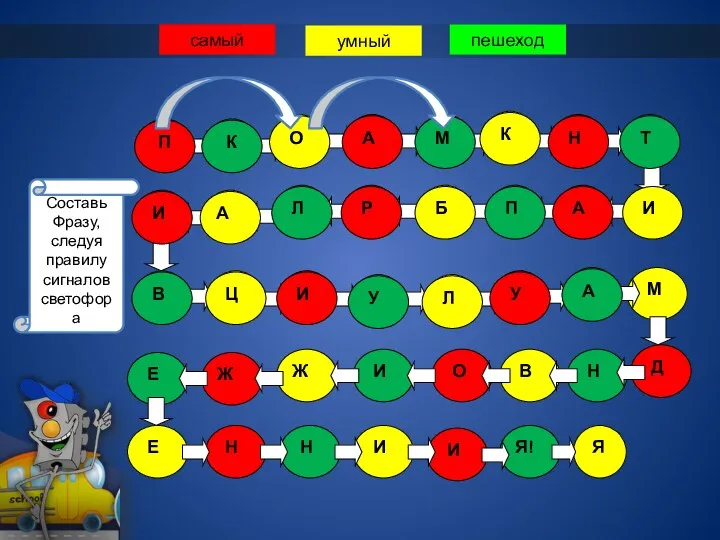 умный самый пешеход Составь Фразу, следуя правилу сигналов светофора