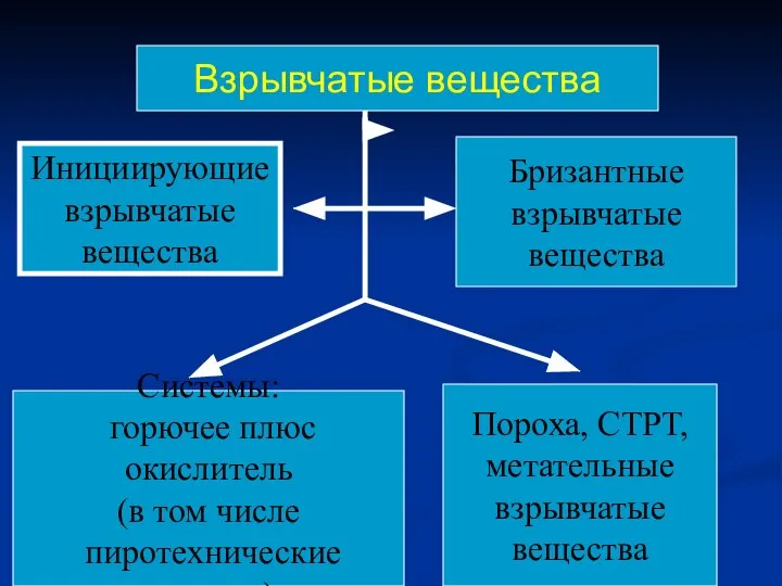 Взрывчатые вещества Взрывчатые вещества Инициирующие взрывчатые вещества Бризантные взрывчатые вещества Пороха,