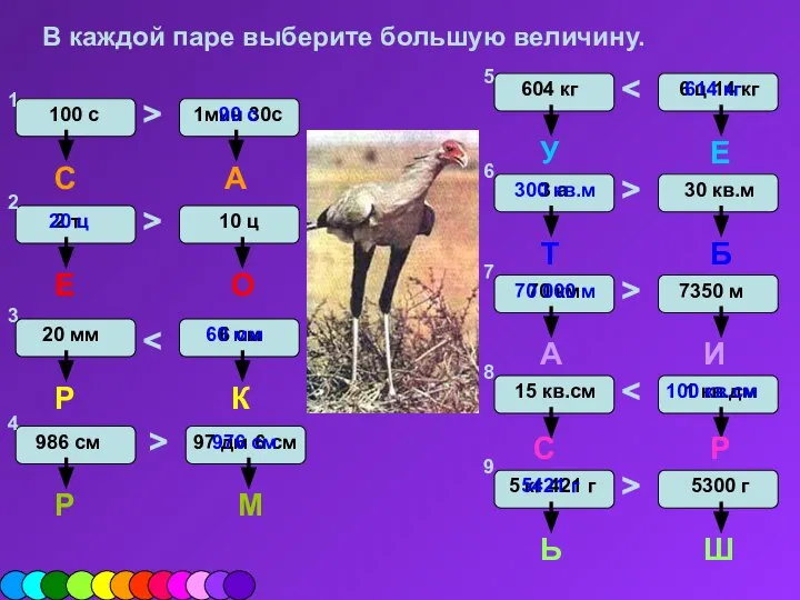 В каждой паре выберите большую величину. С А Е О К