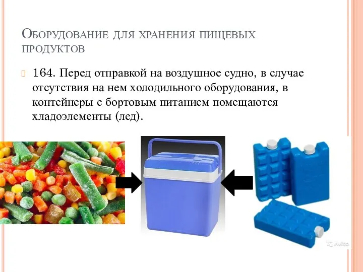 Оборудование для хранения пищевых продуктов 164. Перед отправкой на воздушное судно,