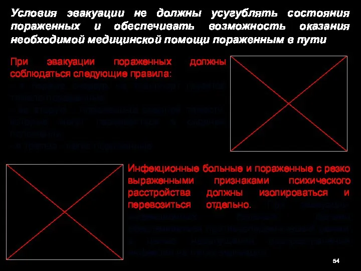 Условия эвакуации не должны усугублять состояния пораженных и обеспечивать возможность оказания