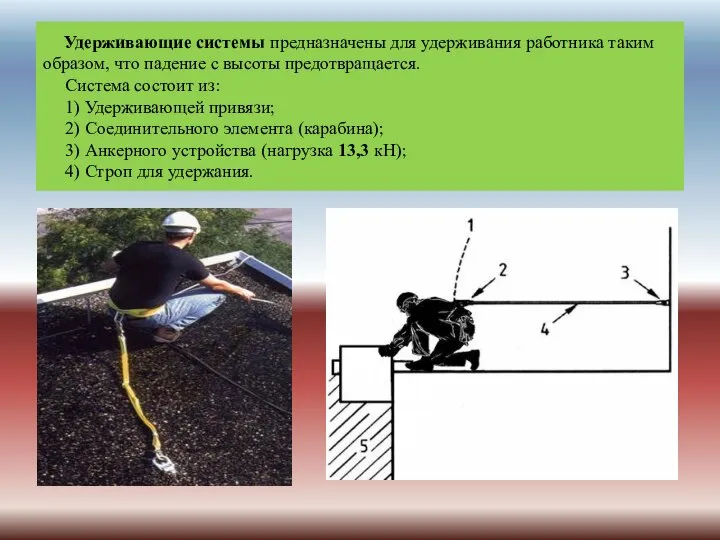 Удерживающие системы предназначены для удерживания работника таким образом, что падение с